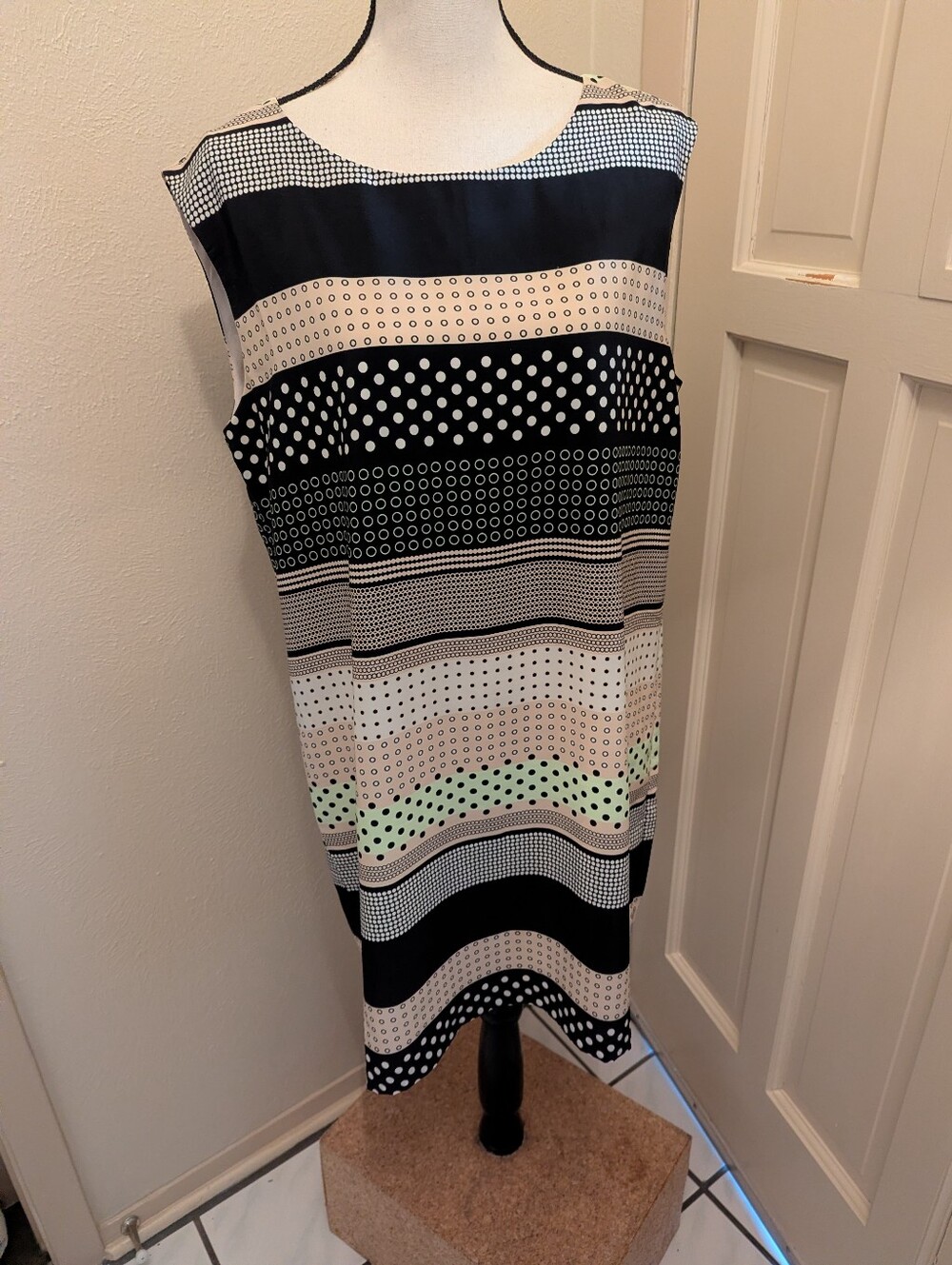 Versona Striped Polka Dot Midi Dress in Black and Cream